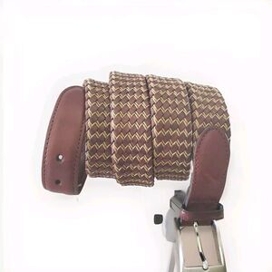 Torino Italian Leather Men 44 Belt Dress Brown Two Toned Solid Brass Buckle